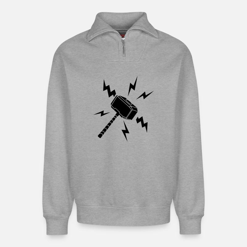 Thor hammer with lightning - Relaxed Unisex Organic Half Zip Sweatshirt – by SPREAD - heather grey