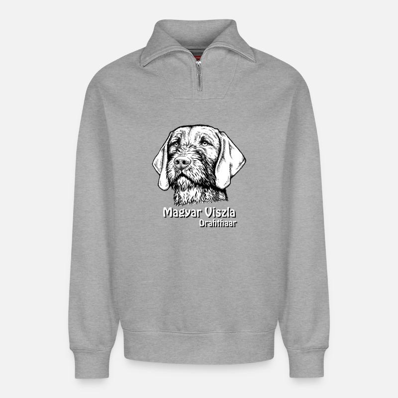 Magyar Viszla Drahthaar - Relaxed Unisex Organic Half Zip Sweatshirt – von SPREAD - Grau meliert