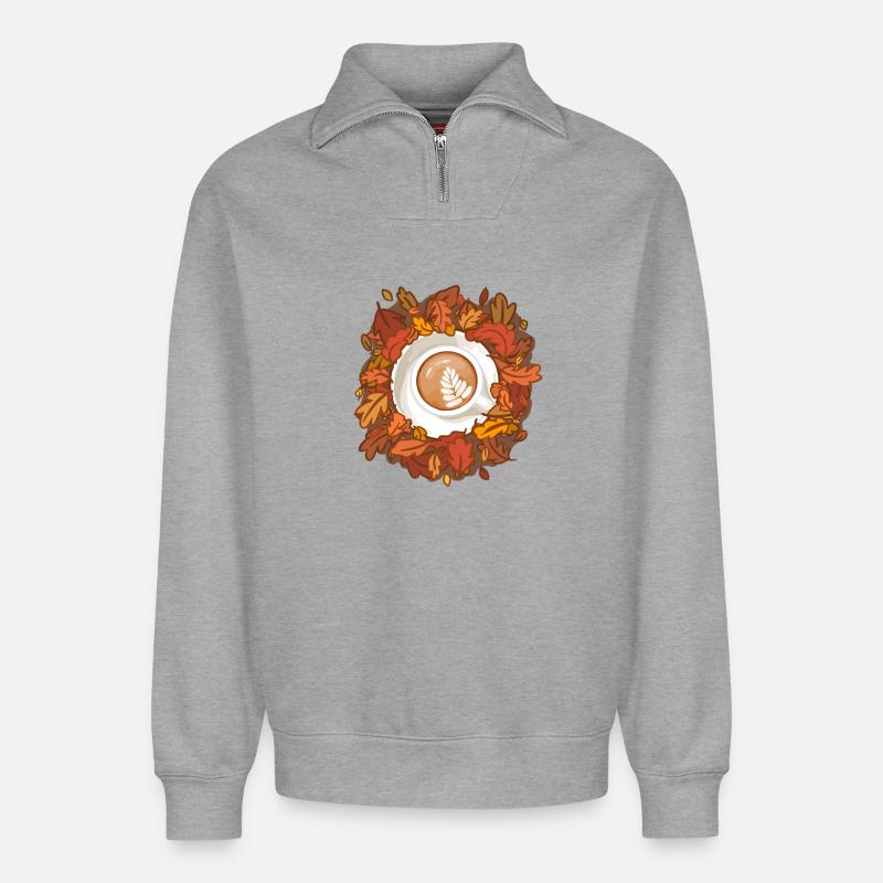 Leaves are Falling, Coffee is Calling - Relaxed Unisex Organic Half Zip Sweatshirt – von SPREAD - Grau meliert
