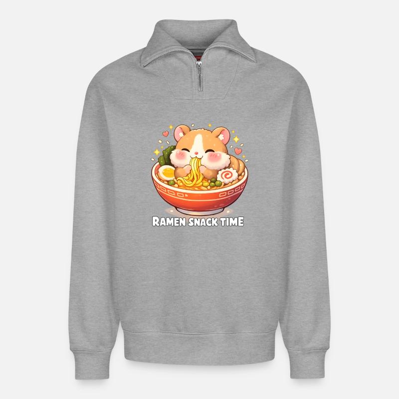 ramen - Relaxed Unisex Organic Half Zip Sweatshirt – by SPREAD - heather grey