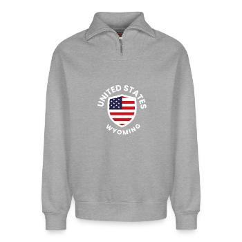 Bouclier uni du Wyoming - Sweat unisexe décontracté en coton biologique à demi-zip – de SPREAD - gris chiné - Devant