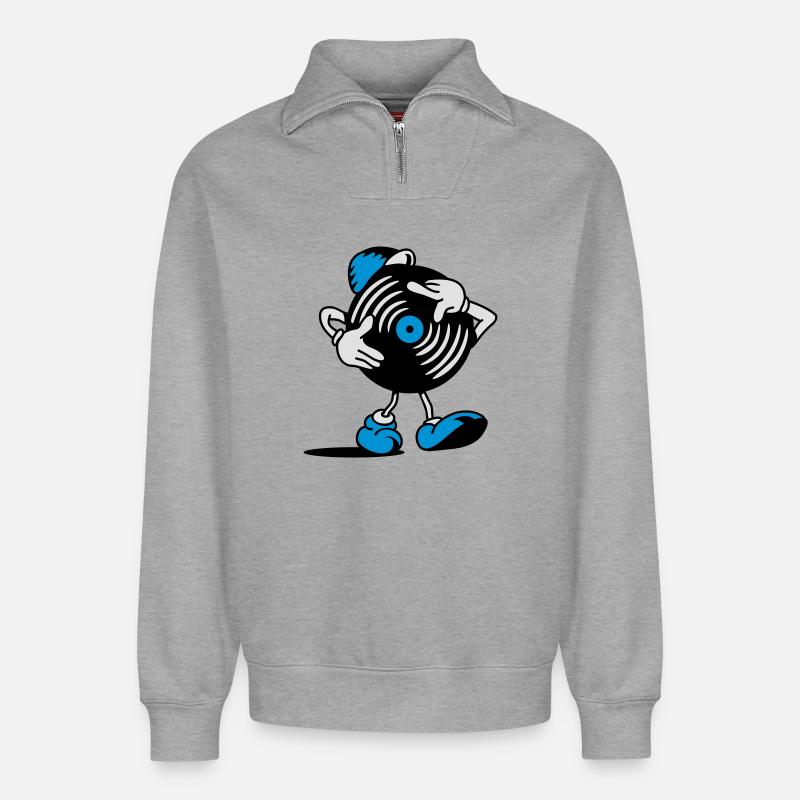 Schallplatte beim Scratchen - Relaxed Unisex Organic Half Zip Sweatshirt – von SPREAD - Grau meliert