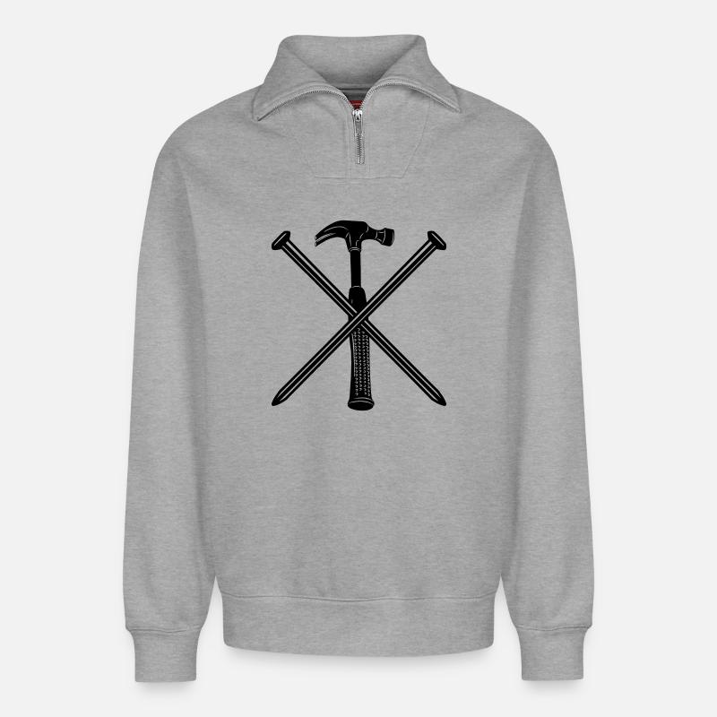 Marteau et clous - Sweat unisexe décontracté en coton biologique à demi-zip – de SPREAD - gris chiné