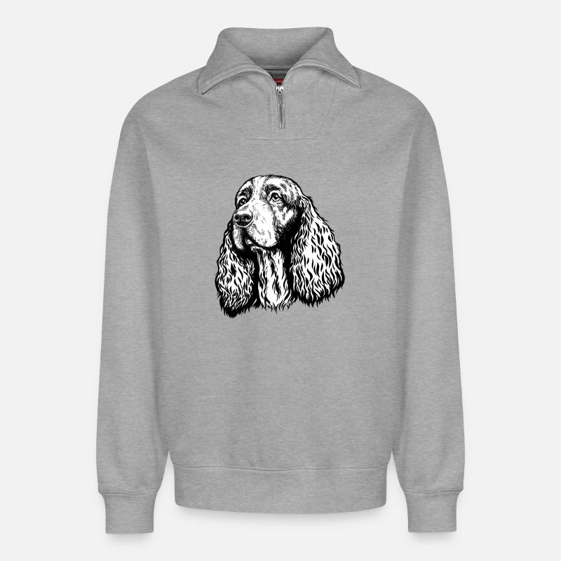 Spaniel Portrait - Relaxed Unisex Organic Half Zip Sweatshirt – von SPREAD - Grau meliert