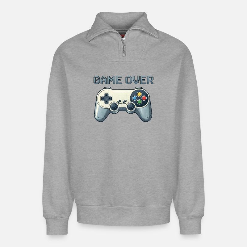 Game over - Relaxed Unisex Organic Half Zip Sweatshirt – von SPREAD - Grau meliert