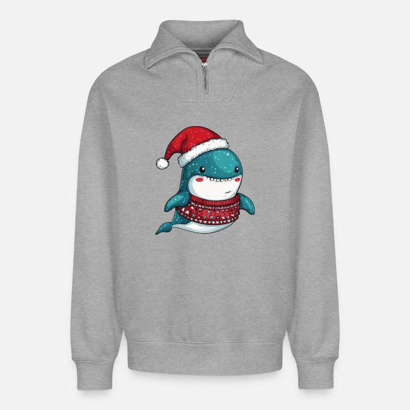 Wal Weihnachten - Relaxed Unisex Organic Half Zip Sweatshirt – von SPREAD - Grau meliert
