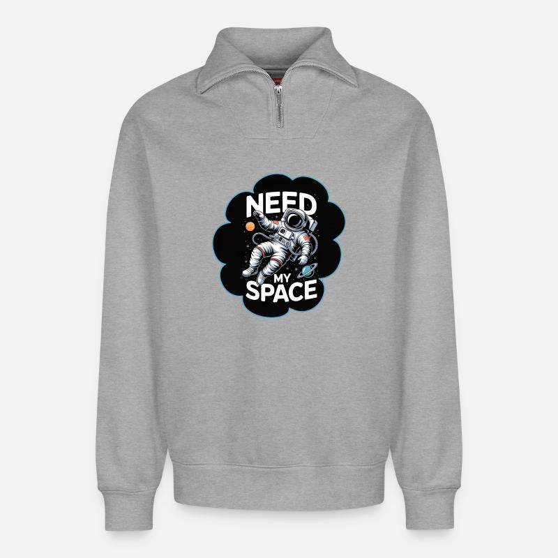 Need My Space Astronaut - Relaxed Unisex Organic Half Zip Sweatshirt – von SPREAD - Grau meliert