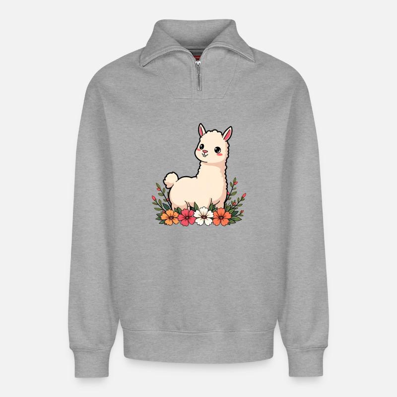 Lama - Relaxed Unisex Organic Half Zip Sweatshirt – von SPREAD - Grau meliert