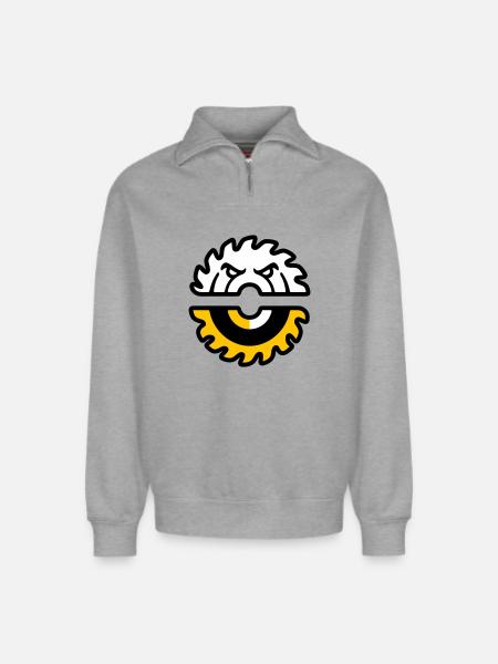 Circular Saw Face Graphic - Relaxed Unisex Organic Half Zip Sweatshirt – by SPREAD - heather grey