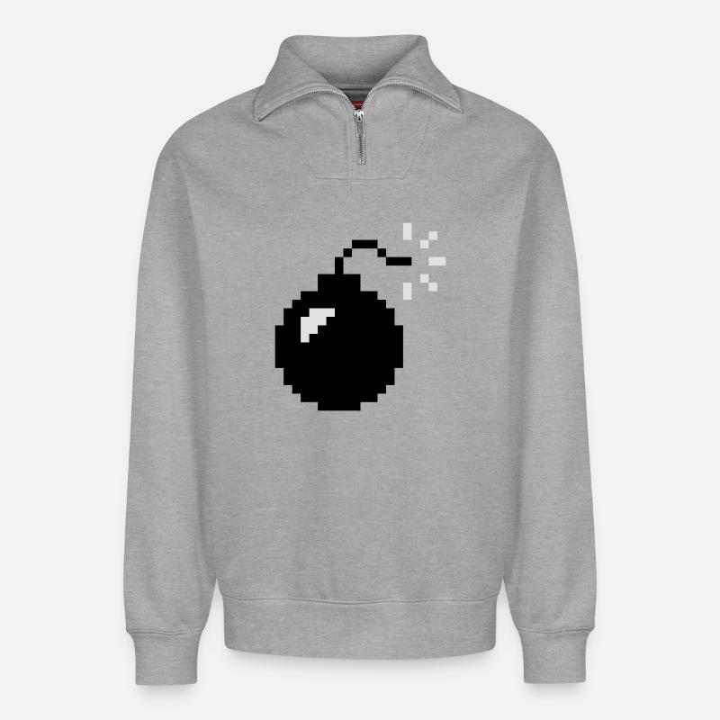 Pixel Bomb | Bombe | Explosion - Sweat unisexe décontracté en coton biologique à demi-zip – de SPREAD - gris chiné
