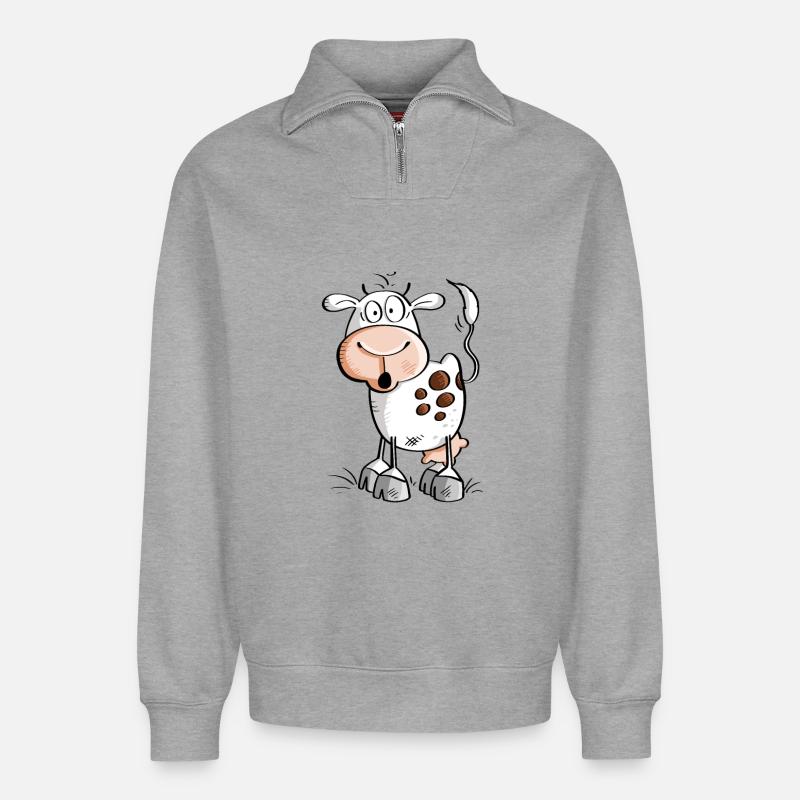 Witzige Comic Kuh - Kühe - Relaxed Unisex Organic Half Zip Sweatshirt – von SPREAD - Grau meliert