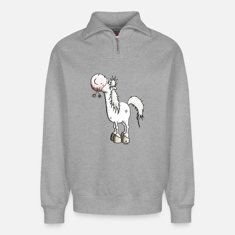 Verträumtes Pferd - Pferde - Relaxed Unisex Organic Half Zip Sweatshirt – von SPREAD - Grau meliert