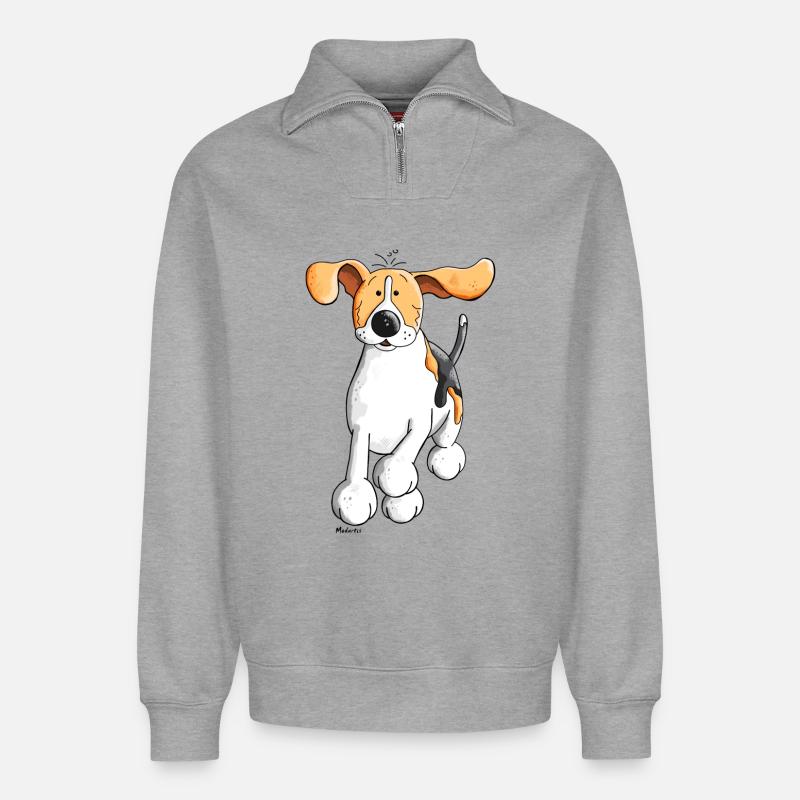 Flotter Beagle - Relaxed Unisex Organic Half Zip Sweatshirt – von SPREAD - Grau meliert