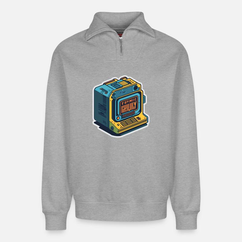 retro computer - Relaxed Unisex Organic Half Zip Sweatshirt – by SPREAD - heather grey