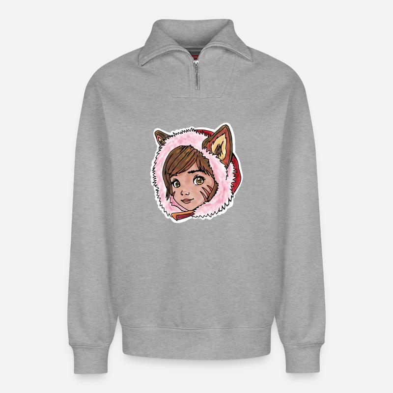 Rotkäppchen als kleiner Wolf - Relaxed Unisex Organic Half Zip Sweatshirt – von SPREAD - Grau meliert