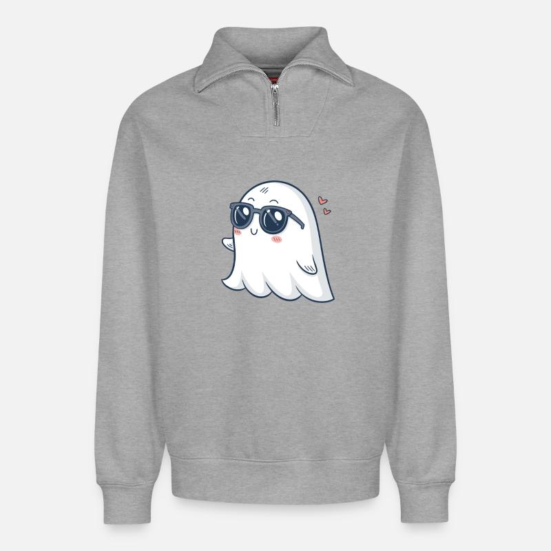 Fantôme chic lunettes soleil - Sweat unisexe décontracté en coton biologique à demi-zip – de SPREAD - gris chiné