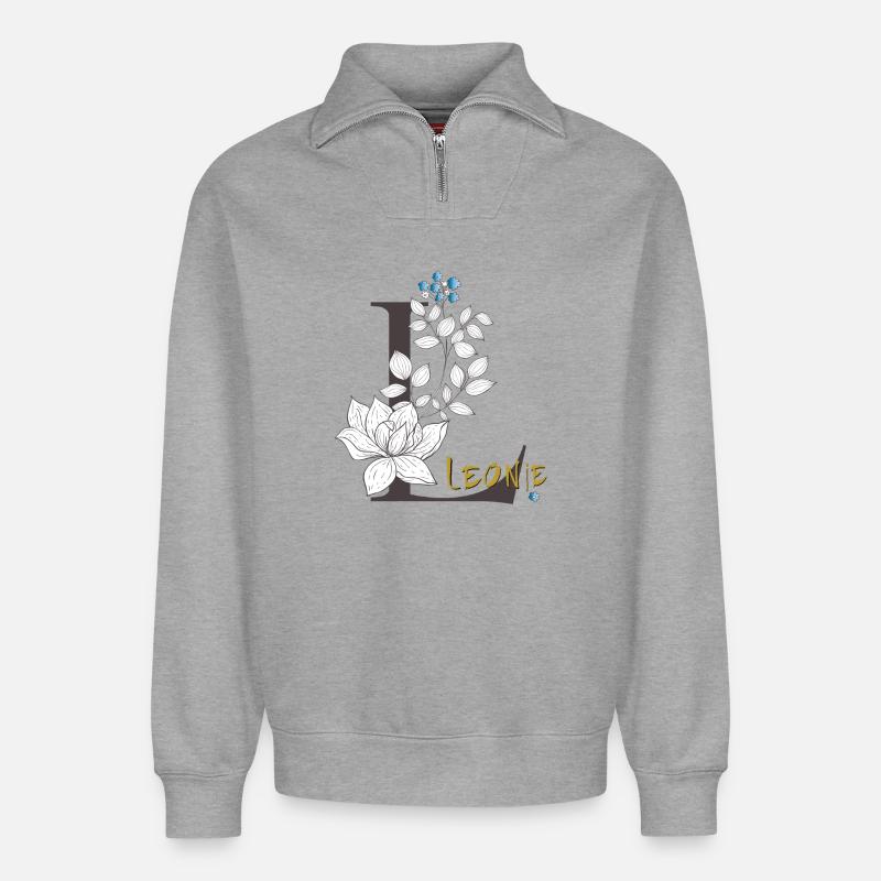Buchstabe L Leonie - Relaxed Unisex Organic Half Zip Sweatshirt – von SPREAD - Grau meliert