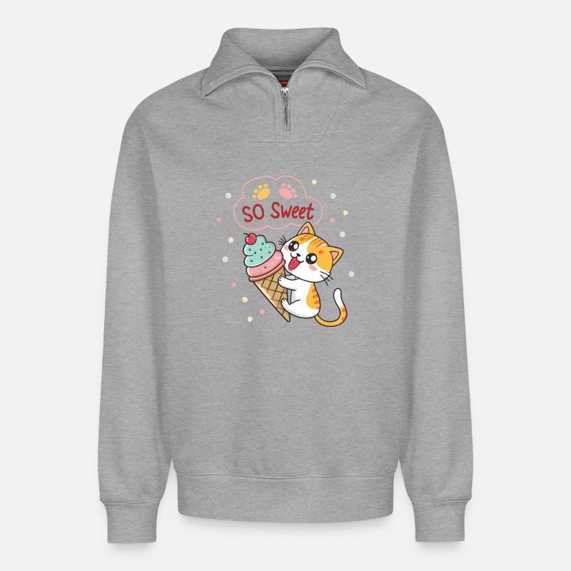 Gourmet-Katze mit Pastelleis - Relaxed Unisex Organic Half Zip Sweatshirt – von SPREAD - Grau meliert