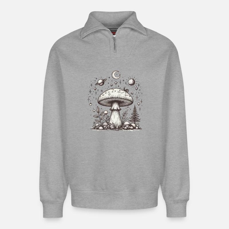 Toadstool Mushroom Psilo - Relaxed Unisex Organic Half Zip Sweatshirt – by SPREAD - heather grey