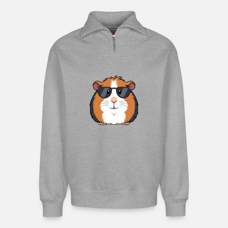 Cochon d'Inde lunettes soleil chic - Sweat unisexe décontracté en coton biologique à demi-zip – de SPREAD - gris chiné