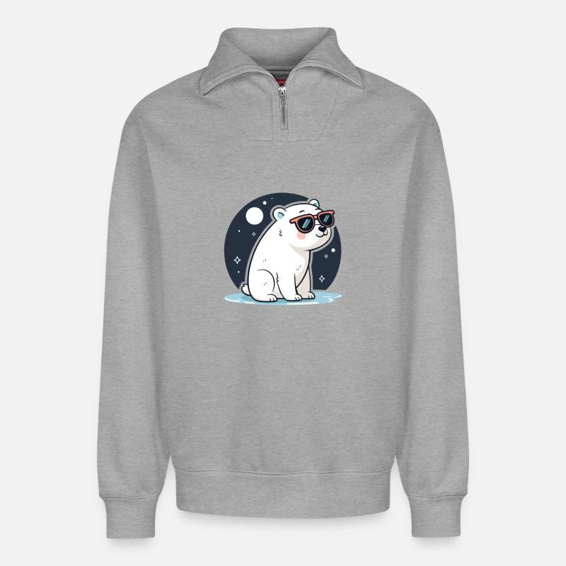 Rote Eisbär-Kosmische Brille - Relaxed Unisex Organic Half Zip Sweatshirt – von SPREAD - Grau meliert
