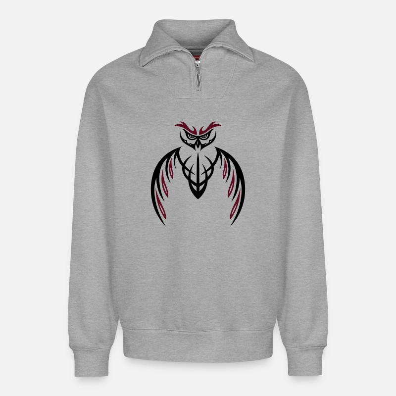 Tribal Eule, tattoo owl - Relaxed Unisex Organic Half Zip Sweatshirt – von SPREAD - Grau meliert