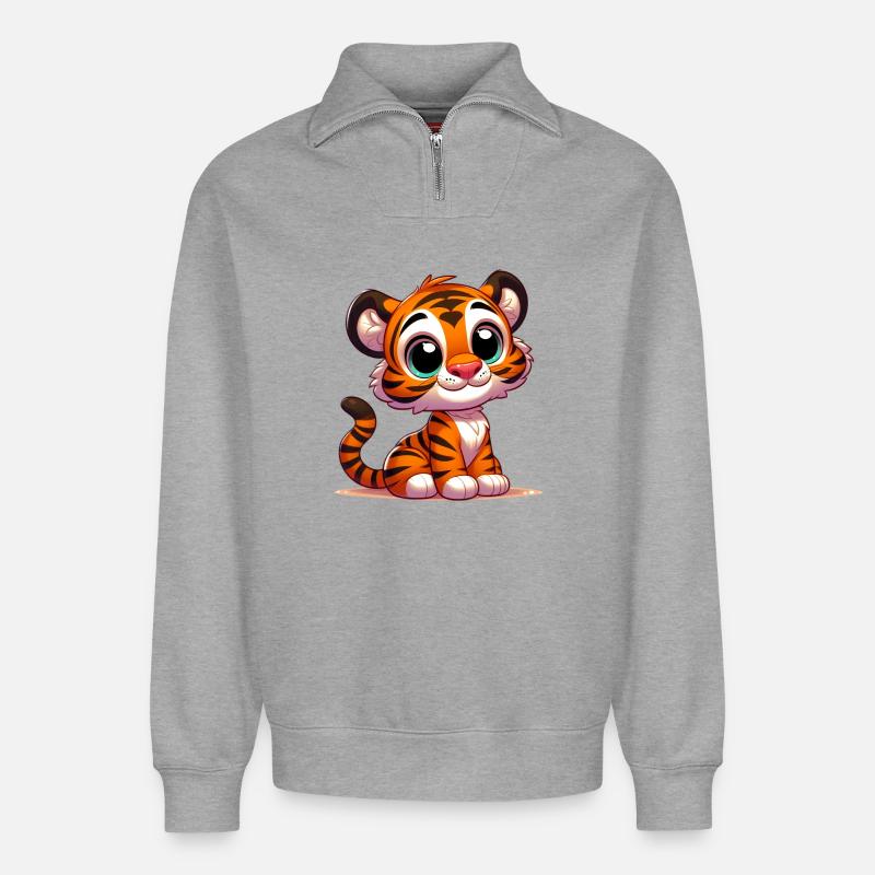 Tiger - Relaxed Unisex Organic Half Zip Sweatshirt – von SPREAD - Grau meliert