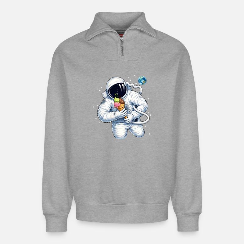 Astronaut mit Eiscreme im Weltall  - Relaxed Unisex Organic Half Zip Sweatshirt – von SPREAD - Grau meliert