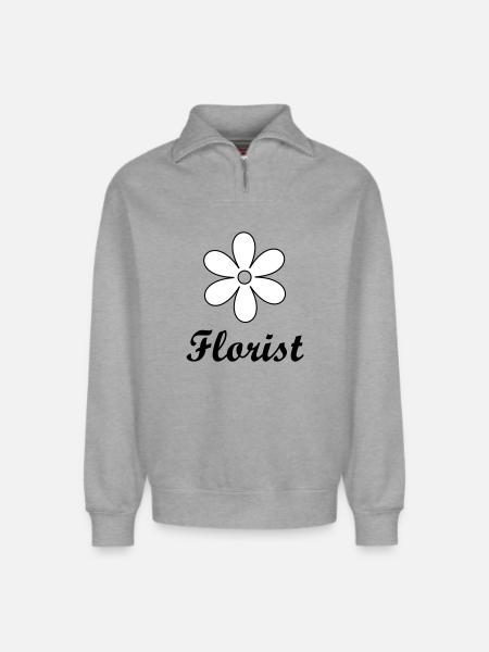 Artisan fleuriste logo floral épuré - Sweat unisexe décontracté en coton biologique à demi-zip – de SPREAD - gris chiné