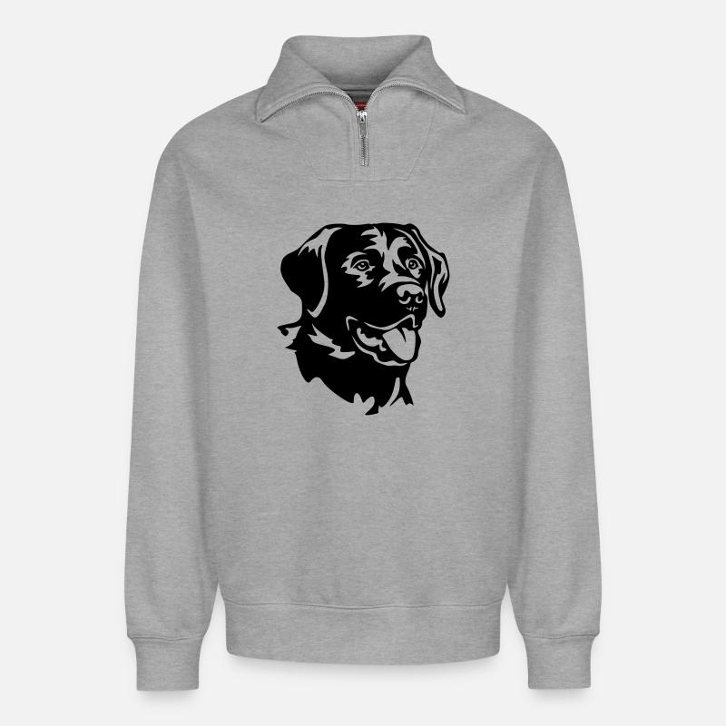 Labrador Kopf - Relaxed Unisex Organic Half Zip Sweatshirt – von SPREAD - Grau meliert