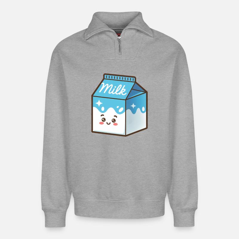 Kawaii Milch Karton - Relaxed Unisex Organic Half Zip Sweatshirt – von SPREAD - Grau meliert
