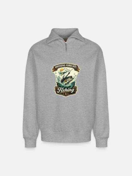 Weekend Forecast Fishing Retro Motif - Relaxed Unisex Organic Half Zip Sweatshirt – by SPREAD - heather grey