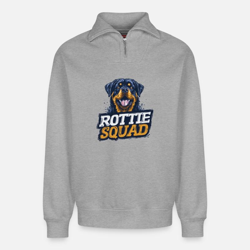 Rottie Squad – Starkes Hundemotiv - Relaxed Unisex Organic Half Zip Sweatshirt – von SPREAD - Grau meliert