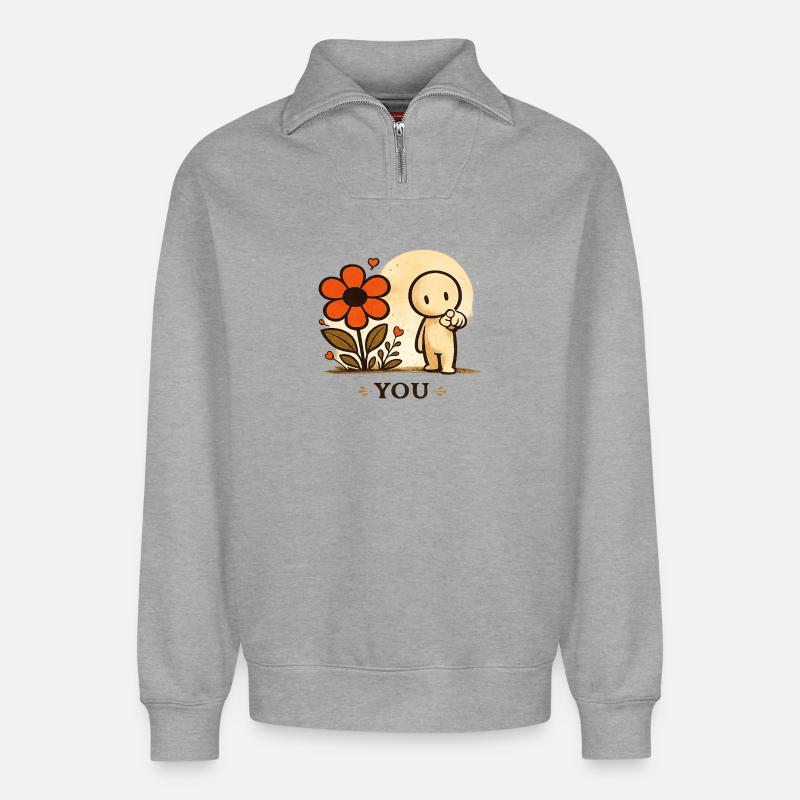 Der kleine Gedanke | YOU - Relaxed Unisex Organic Half Zip Sweatshirt – von SPREAD - Grau meliert