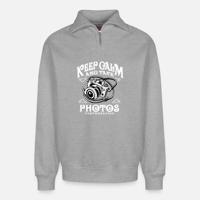 Keep Calm and take photos - Relaxed Unisex Organic Half Zip Sweatshirt – von SPREAD - Grau meliert