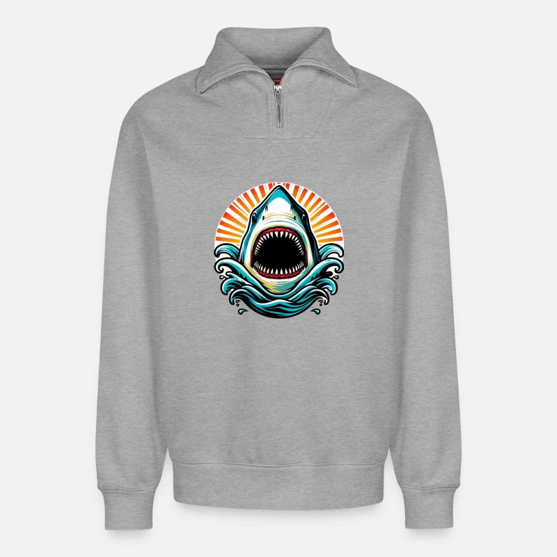 Requin - Sweat unisexe décontracté en coton biologique à demi-zip – de SPREAD - gris chiné