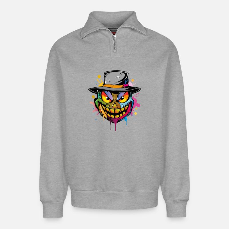 Halloween Face - Relaxed Unisex Organic Half Zip Sweatshirt – von SPREAD - Grau meliert