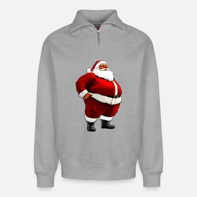 Dicker Weihnachtsmann - Relaxed Unisex Organic Half Zip Sweatshirt – von SPREAD - Grau meliert