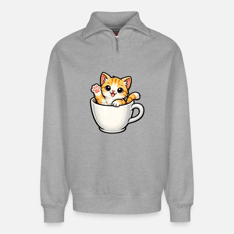 Kätzchen im Becher - Relaxed Unisex Organic Half Zip Sweatshirt – von SPREAD - Grau meliert