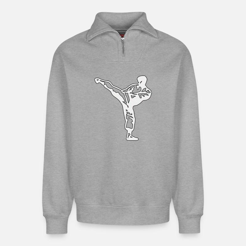 karate silber - Relaxed Unisex Organic Half Zip Sweatshirt – von SPREAD - Grau meliert