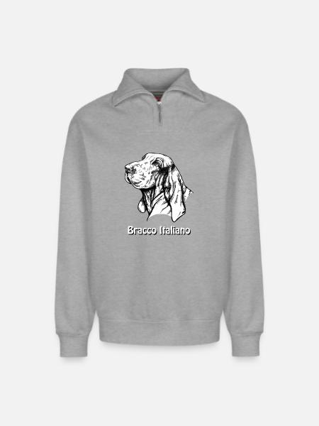 Bracco Italiano Portrait with text - Relaxed Unisex Organic Half Zip Sweatshirt – by SPREAD - heather grey