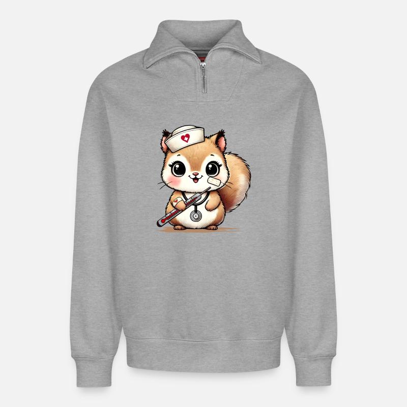 Bezauberndes Eichhörnchen als Krankenschwester - Relaxed Unisex Organic Half Zip Sweatshirt – von SPREAD - Grau meliert