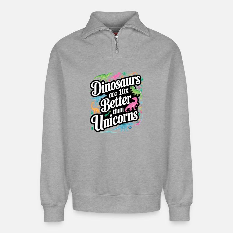 Dinosaurier überstrahlen Einhörner hell - Relaxed Unisex Organic Half Zip Sweatshirt – von SPREAD - Grau meliert