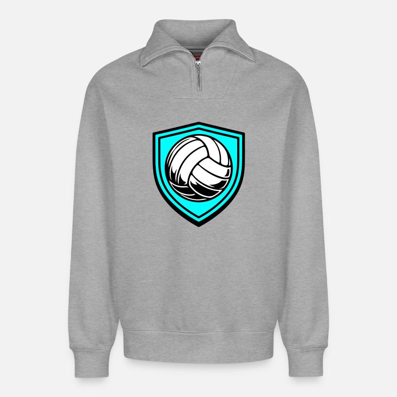 Volleyball Ball Wappen - Relaxed Unisex Organic Half Zip Sweatshirt – von SPREAD - Grau meliert