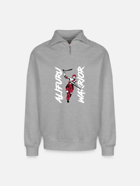 Alifuru Warrior Man - Relaxed Unisex Organic Half Zip Sweatshirt – by SPREAD - heather grey