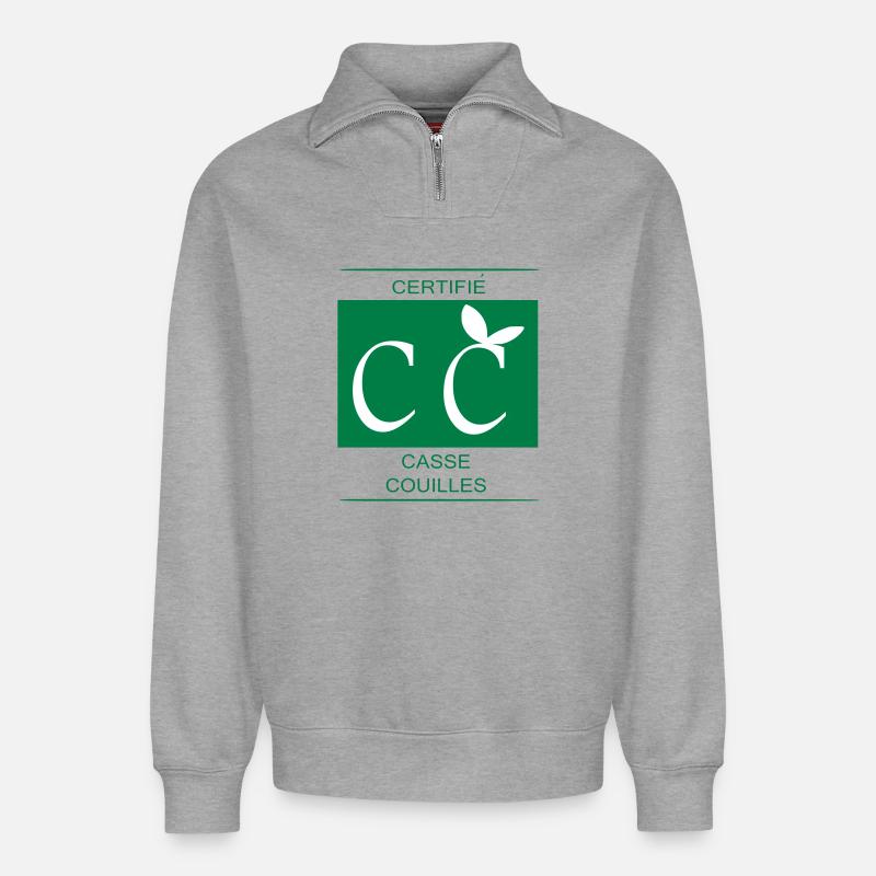 certifié casse couilles - Sweat unisexe décontracté en coton biologique à demi-zip – de SPREAD - gris chiné
