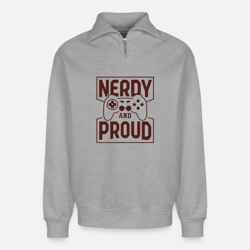nerdy and proud - Relaxed Unisex Organic Half Zip Sweatshirt – von SPREAD - Grau meliert
