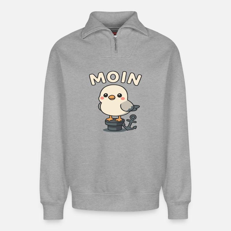 Moin - Design de mouette - Sweat unisexe décontracté en coton biologique à demi-zip – de SPREAD - gris chiné