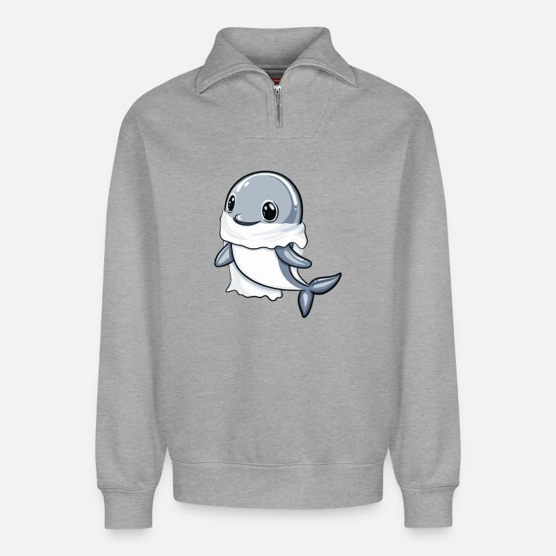 Delfin Halloween Geist - Relaxed Unisex Organic Half Zip Sweatshirt – von SPREAD - Grau meliert