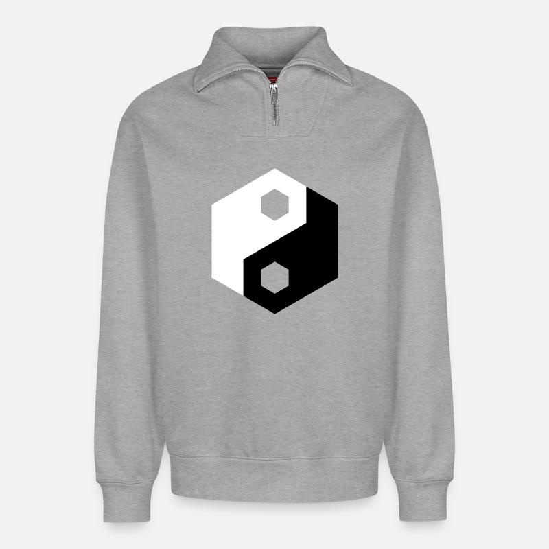 Hex-Ausschnitt Yin Yang - Relaxed Unisex Organic Half Zip Sweatshirt – von SPREAD - Grau meliert